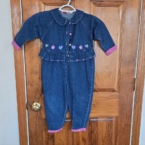 Popsicle Vintage Denim Girls Romper Embroidered Detailing Sz 3t 80s 90s